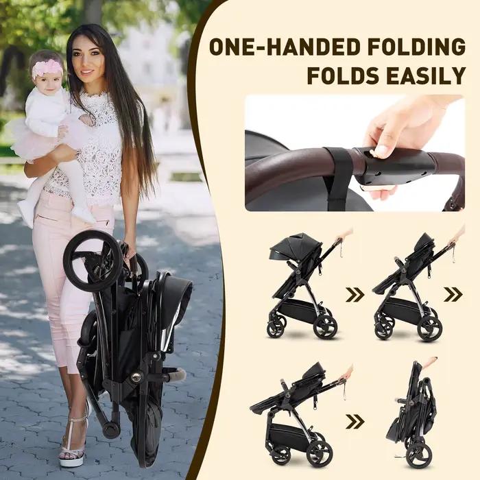 3 en 1 landau poussette Portable luxueux voyage landau haut paysage nouveau-né bébé poussette avec p