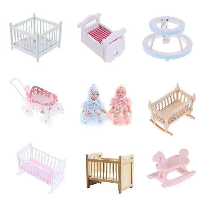 1:12 maison de poupée Miniature lit bébé berceau en bois landau bébé marcheur maison de poupée acces
