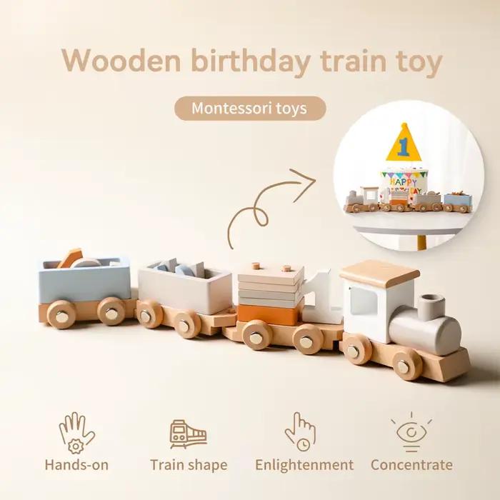 Train en bois jouet d'anniversaire jouets Montessori jouets éducatifs pour bébé chariot en bois joue