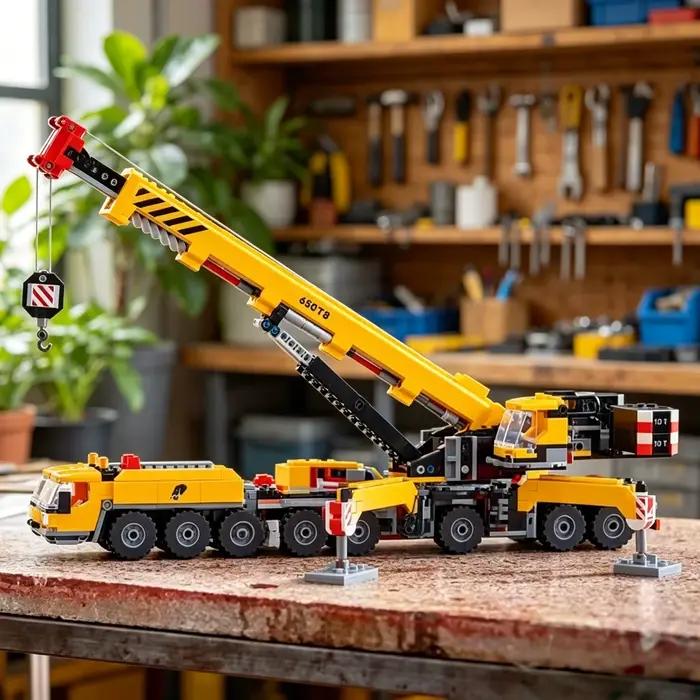 Ensemble compatible de blocs de construction de la série City : Grue mobile jaune, excavatrice, voit