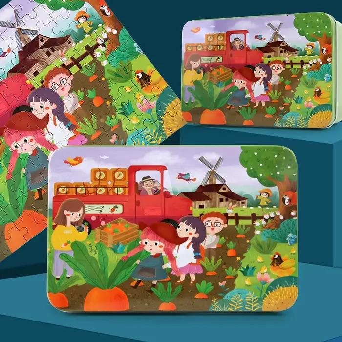 100 pièces enfants Puzzle en bois dessin animé Animal véhicule bois Parent enfant jeu jouet Puzzle b