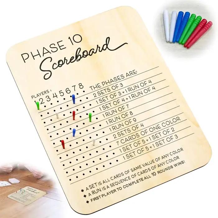 Tableau de bord B78B-avec 8 chevilles colorées, Phase 10, pour jeux de cartes, feuilles de score et