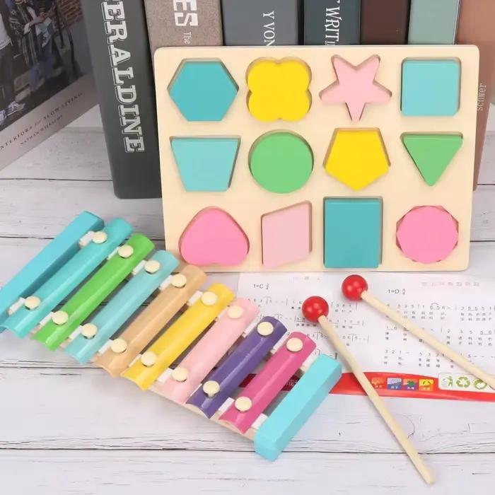 Jouets en bois Montessori pour enfants, blocs Macaron, jouet d'apprentissage, hochets de musique pou