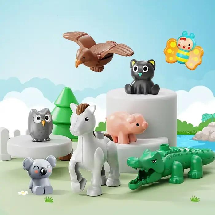 Gros blocs de construction, accessoires de figurines d'animaux de Zoo, grenouille, escargot, chien,