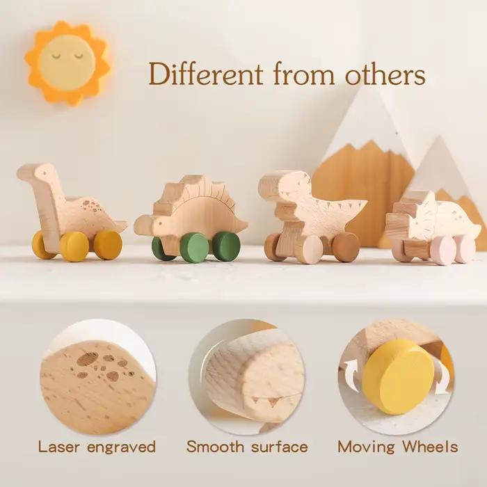 Jouets de voiture en bois pour bébé, dinosaure en bois de hêtre, jouet de dentition éducatif Montess