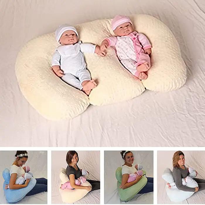 Coussin d'allaitement multifonctionnel double, coussin de soutien pour l'allaitement des nouveau-nés