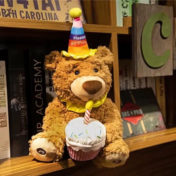 Ours en peluche joyeux anniversaire de 14 pouces pour enfant, accessoires de photographie doux et mi