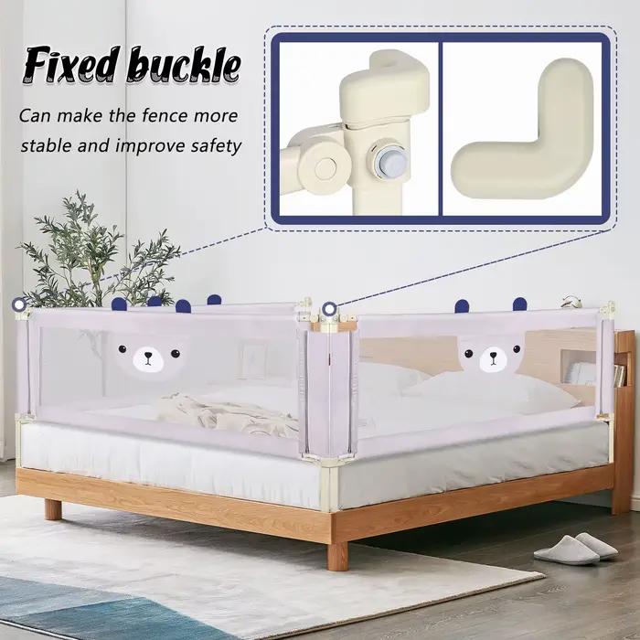 Barrière de Lit Bébé, Réglable 30 Niveaux, Cadre Métallique Anti-Chute, Tissu Respirant Gris Clair a