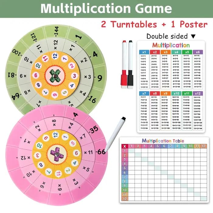 Cartes de Table de Multiplication Montessori 1-12, jeu d'entraînement de plateau tournant de Multipl