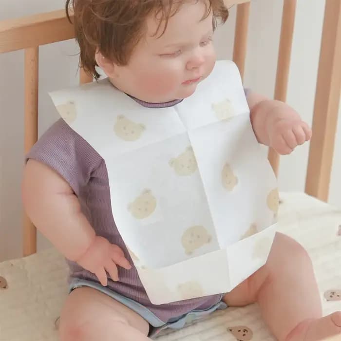 Paquet de 50 bavoirs jetables pour bébés âgés de 6 mois à 2 ans, bavoir d'alimentation ours de dessi