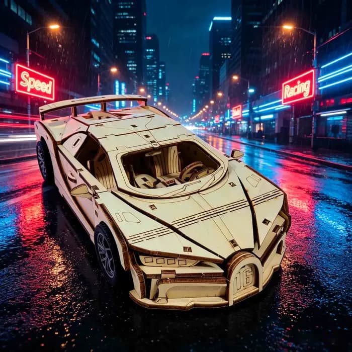 Puzzle de voiture de course en bois 3D : Cadeau artisanal DIY amusant et éducatif, cadeau de Noël, c