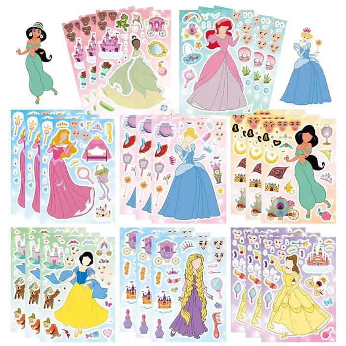 8/16 feuilles d'autocollants puzzle mignons Disney Anime Princesse Belle Ariel, pour créer un visage