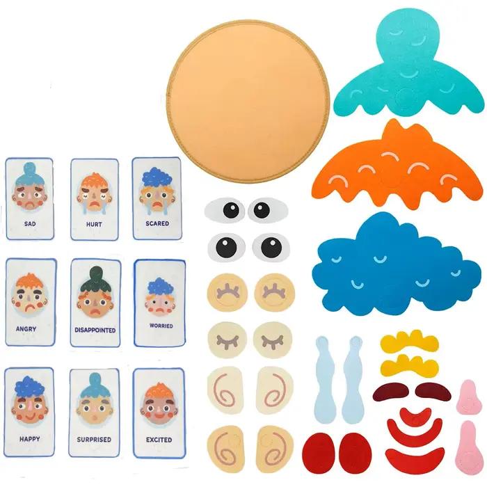 Planche d'apprentissage social et émotionnel pour enfants, avec 9 cartes d'émotion pour jeux de visa