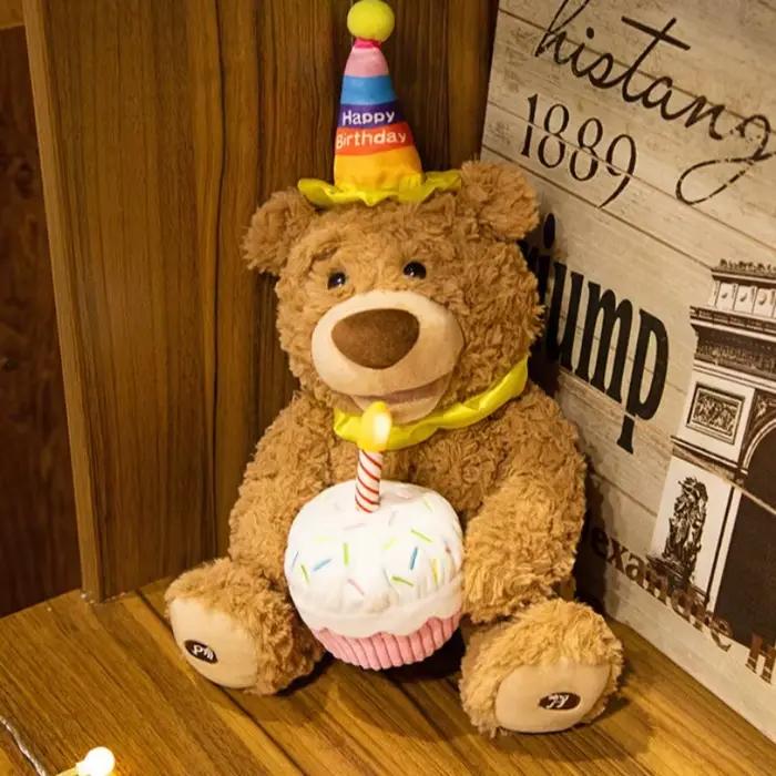 Ours en peluche joyeux anniversaire de 14 pouces pour enfant, accessoires de photographie doux et mi