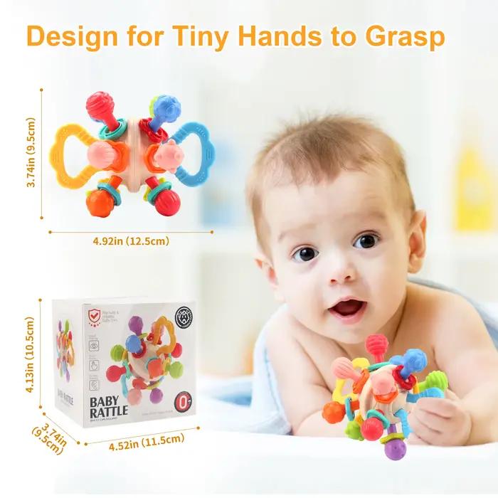 Jouet pour bébé, balle ronde Manhattan en Silicone souple, hochet à tenir à la main, jouets à mâcher