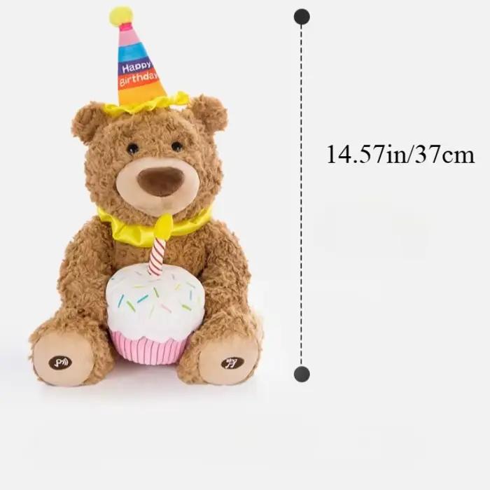 Ours en peluche joyeux anniversaire de 14 pouces pour enfant, accessoires de photographie doux et mi