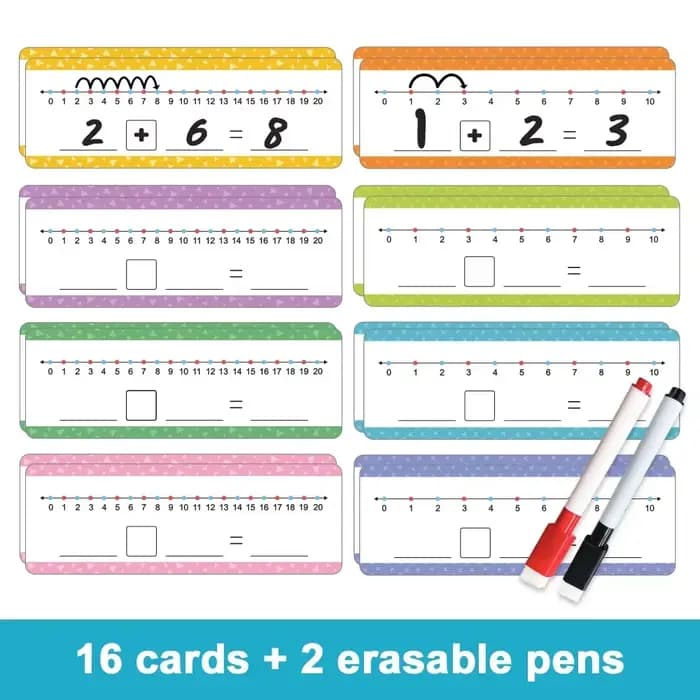 Math 0-20 cartes de ligne de numéro effaçables à sec jeu d'addition et de soustraction tableau de nu