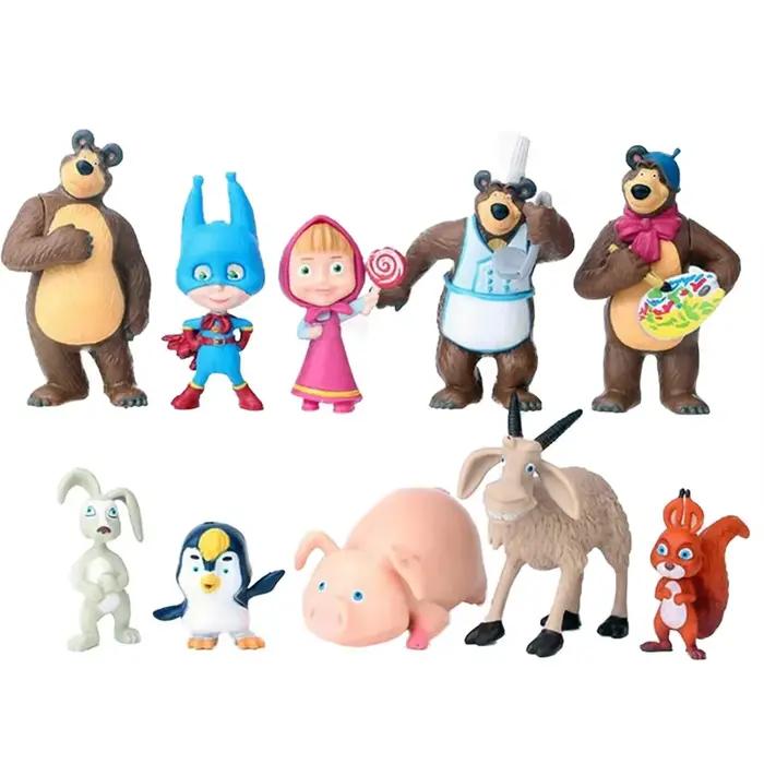 Figurines Masha et l'ours, 10 pièces, modèle animé, jouets de dessin animé, cadeaux pour amis, nouve