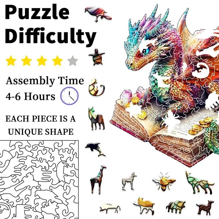 Puzzle en bois de dragon 3D - Casse-tête avec formes d'animaux irrégulières