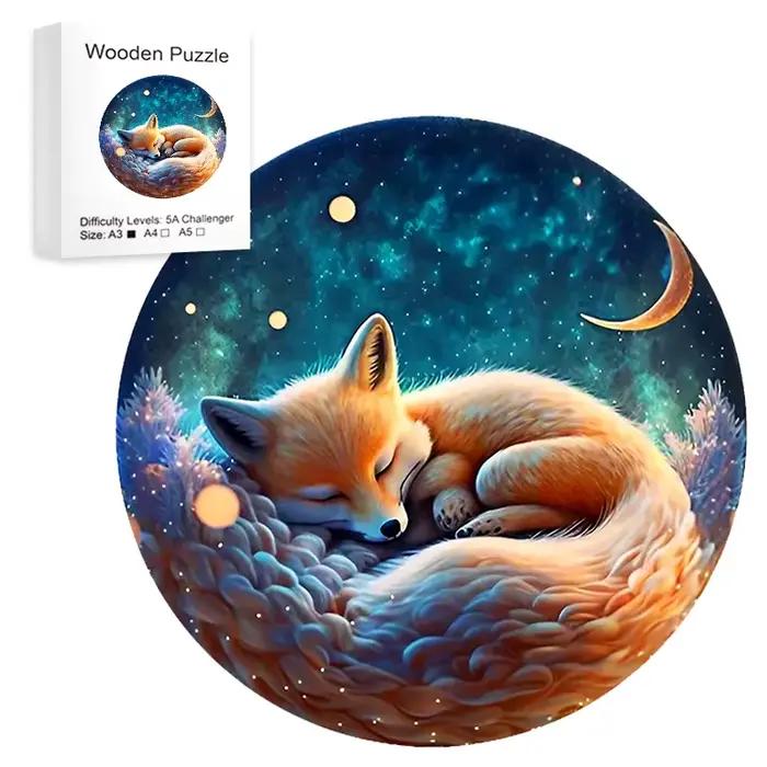 Puzzle rond en bois de renard endormi