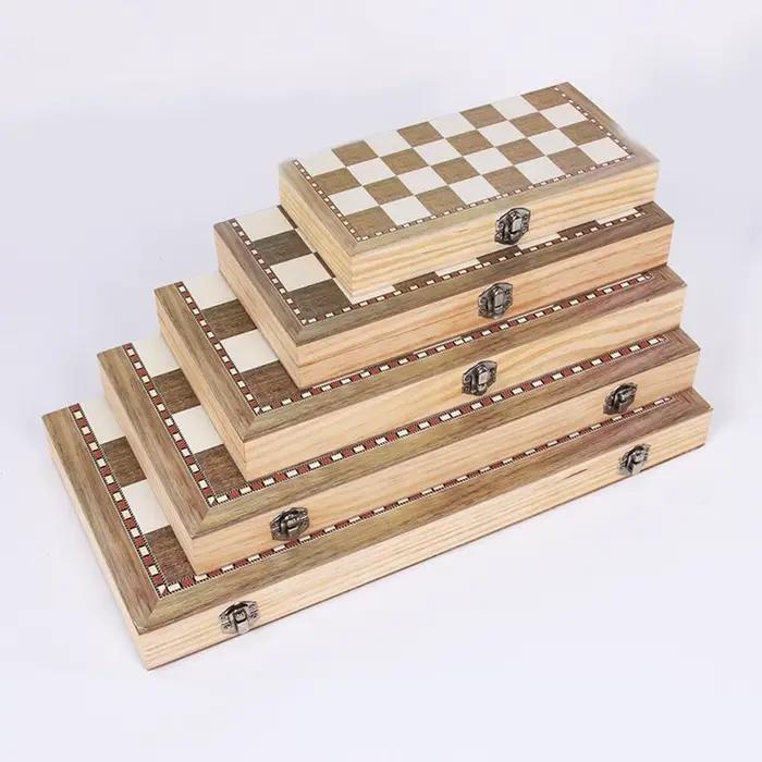Grand jeu d'échecs en bois pliable et portable avec trois pièces