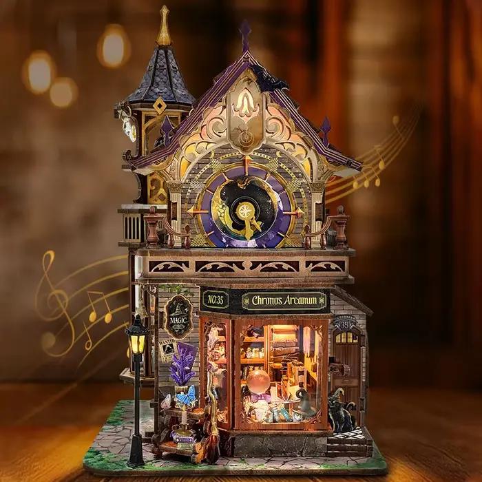 Bricolage temps en bois Club magique chalet maisons de poupée Kits de modèles miniatures maison