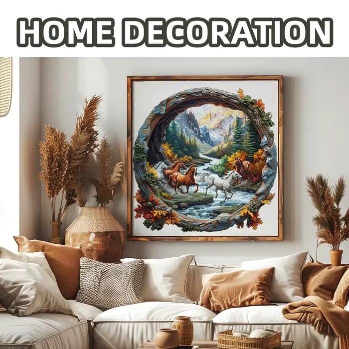 Puzzles en bois forêt et cheval, emballage de boîte en papier exquis, jouets puzzle en forme, cadeaux uniques anti-Stress pour adultes, irréguliers