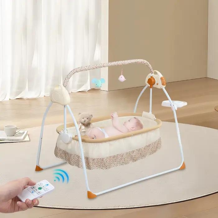 Berceau électrique pour bébé avec 12 chansons intégrées et Bluetooth, 5 vitesses de balancement, pliable et portable, pour bébés de 0 à 2 ans, occasions spéciales et moments de jeu