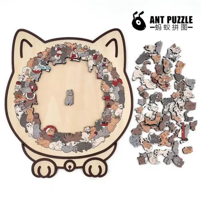 Puzzle en forme de chat coloré en bois de 135 pièces