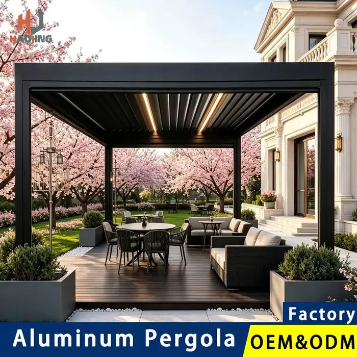 Pergola extérieure de jardin, véranda imperméable en aluminium, pergola 4x3 3x6, toit bioclimatique électrique, pergola à lames métalliques personnalisée