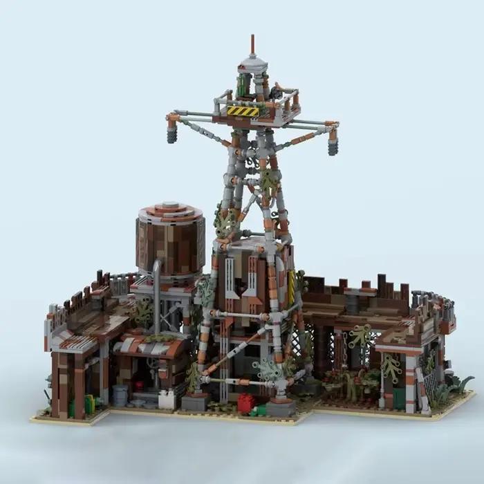 Briques de construction MOC - Modèle de tour de surveillance Power Pylon Wasteland Camp - Blocs technologiques Street View - Jouet de construction DIY - Cadeaux