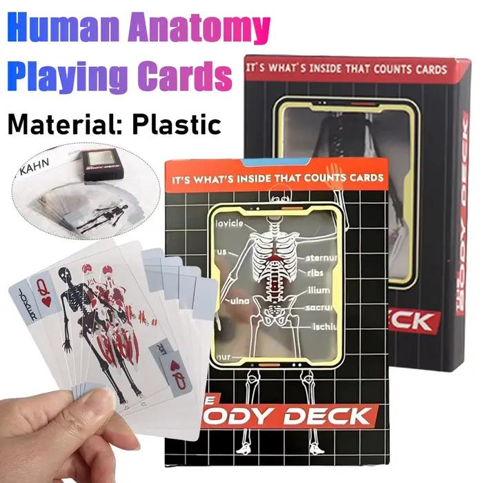 Cartes de Poker d'anatomie humaine, 1 à 3 pièces, cartes à jouer squelette, cartes à jouer en plastique imperméables, jeu de société amusant pour Halloween
