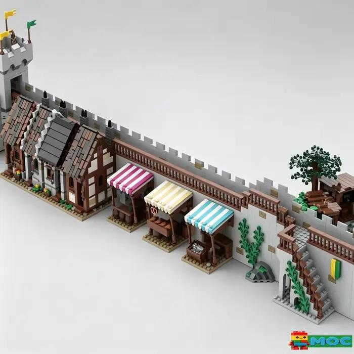 549 Pièces Blocs de Construction Modulaires Château Marché Stands Modèle d'Architecture Urbaine Médiévale à Assembler Soi-même Jouet Éducatif Cadeaux