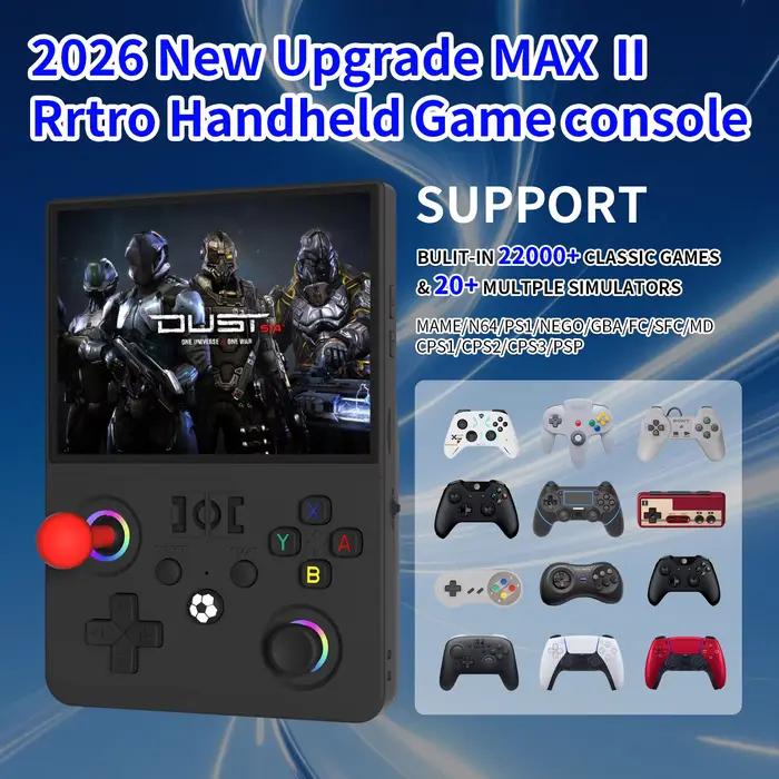 Console de jeu R36MAX2 64 Go 128 Go 18000+ JEUX Système Linux Lecteur vidéo de poche 4,5 pouces Pas de téléchargement requis
