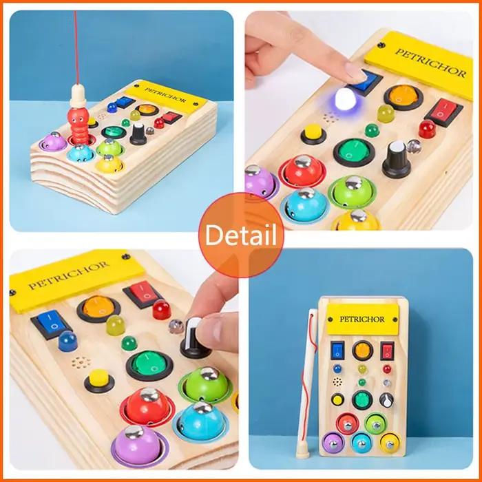 Montessori Busy Board Jouets mentaires oriels en bois avec interrupteur à lumière LED
