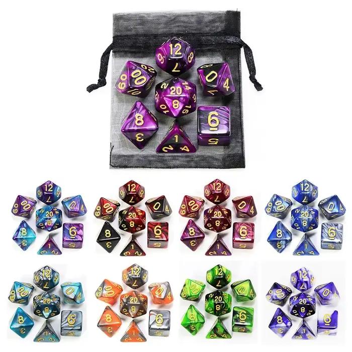 Dés de jeu DND, dés à mélanger de couleurs variées, ensemble de dés avec sac, 9 styles différents disponibles pour les jeux RPG TRPG portables