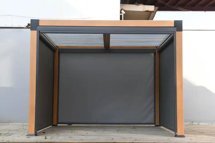 Pergola imperméable pour jardin de loisirs, Pergola motorisée à persiennes, Gazebo en aluminium, Pergola extérieure à grain de bois