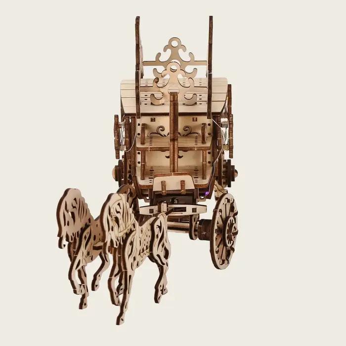 Kit de puzzle 3D chariot à cheval artisanal en bois blanc pour adultes et adolescents occasion décoration festive et cadeau spécial