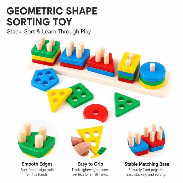 Un jeu de puzzle géométrique aux couleurs vives qui peut être empilé