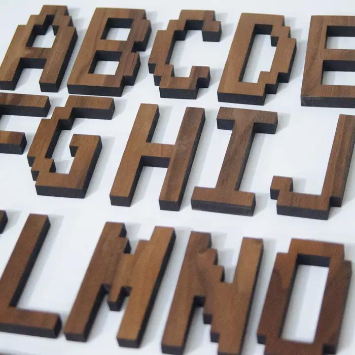 Jeu de noyer noir Style Pixel lettres en bois anglais chiffres mur bricolage combinaison gratuite décor