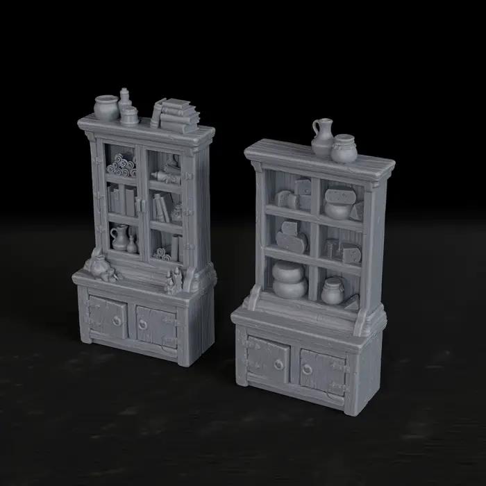 Ensemble de meubles miniatures RPG, 2 pièces, bibliothèque et armoire de rangement pour terrain de jeu de rôle sur table, excellent cadeau