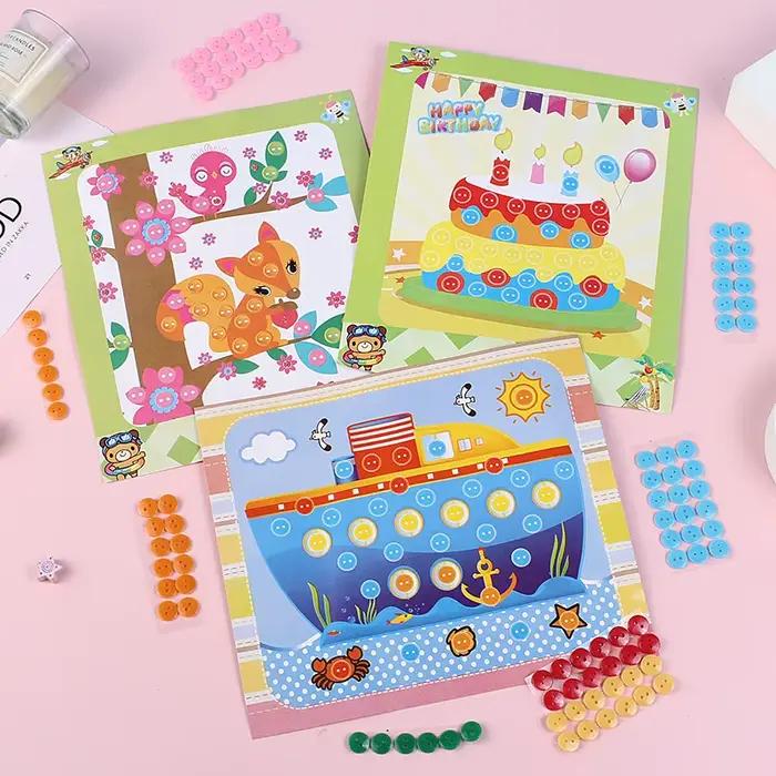 Enfants bouton autocollant jouet développement jouets autocollants jeu artisanat autocollants faciles à poser dessin animé motif peinture dessin TMZ