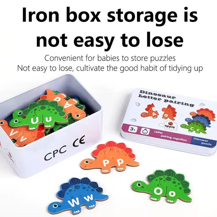 Jeu de puzzle d'association de dinosaures en bois avec cartes de lettres ABC
