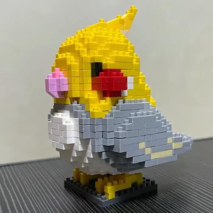 Jouets enfants monde animal perroquet gris calopsitte poupée animale modèle 3d mini blocs construction bricolage ABS plastique occaions cadeaux anniversaire noel projet scolaire activités famille