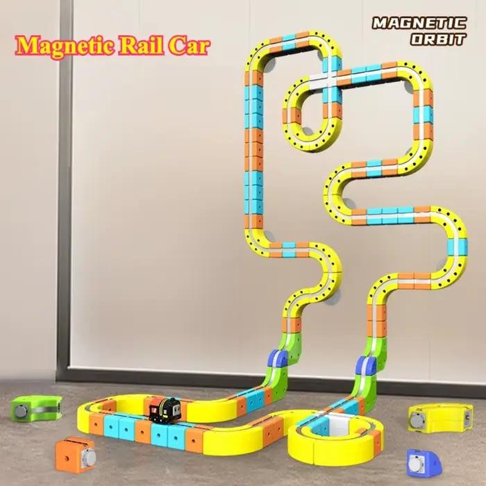 Circuit de course magnétique à assembler soi-même, voiture électrique, jouet de construction en cubes, cadeau éducatif pour enfants, garçons et filles