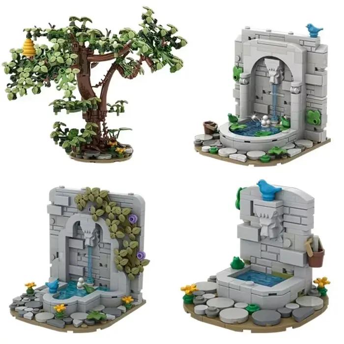 Château médiéval modèle Moc briques de construction grue fontaine murale technologie blocs modulaires cadeaux jouets de noël bricolage ensembles assemblage