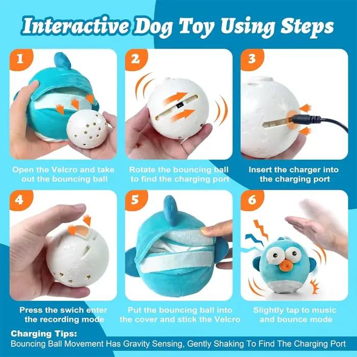 Jouet pour chien et chat, jouet interactif à mâcher froissé Rechargeable avec balle mobile de musique sautante, chiot de race petite, moyenne et grande