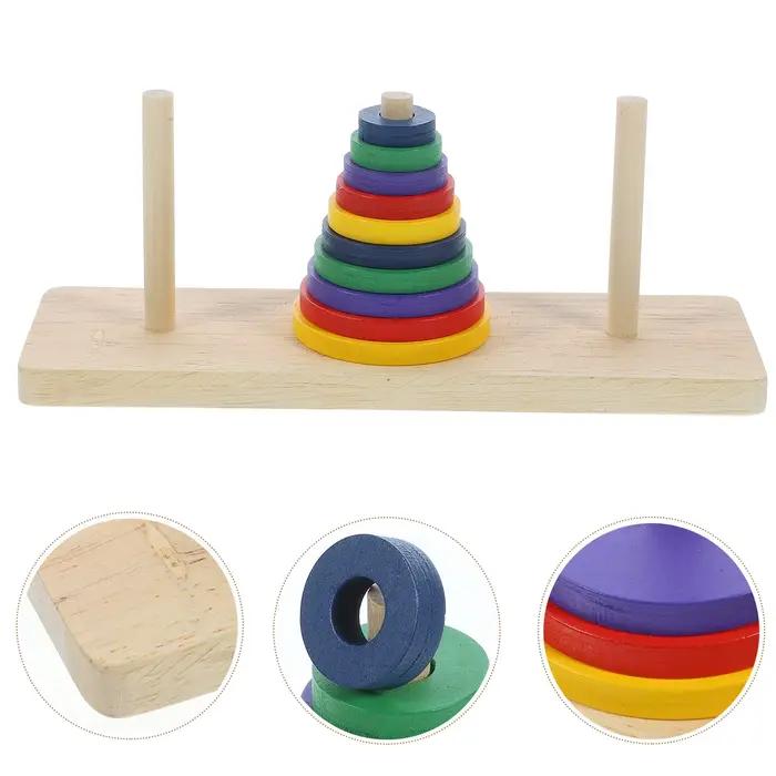 1 jeu de puzzle en bois coloré Hanoi Tower