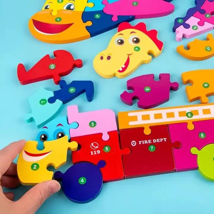 Puzzles en bois éducatifs pour enfants, chiffres, dinosaures, animaux, trafic, personnages, cadeau éducatif pour garçons et filles, 1 à 6 ans