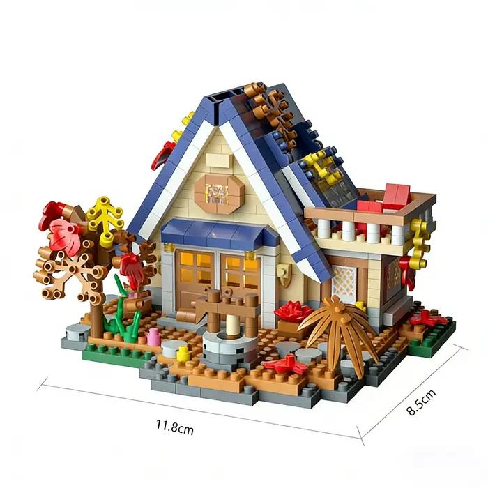Ensemble de blocs de construction en bois - Modèle miniature de cabane forestière